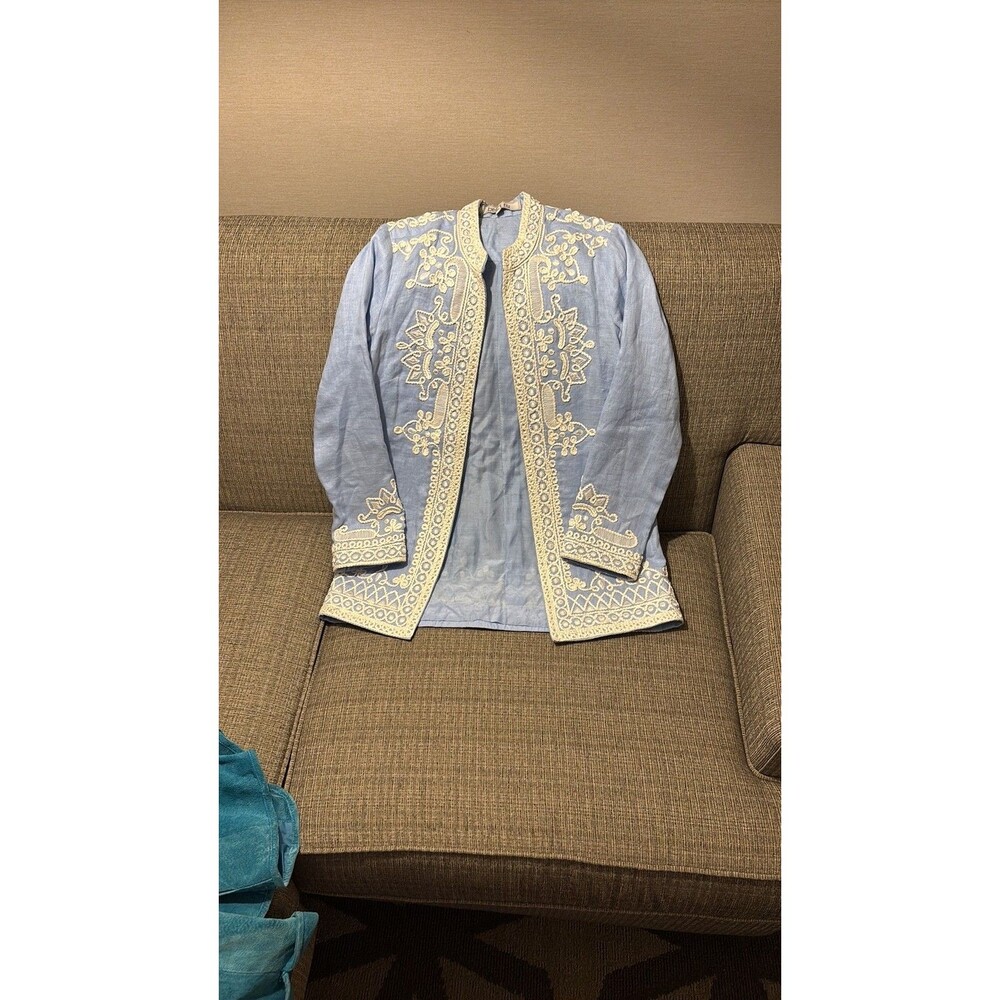 Bella Tu Blue Linen Embroidered Tunic Jacket